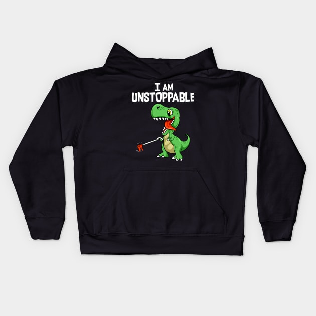 Funny I Am Unstoppable T-Rex Dinosaur Grabber Pun Kids Hoodie by theperfectpresents